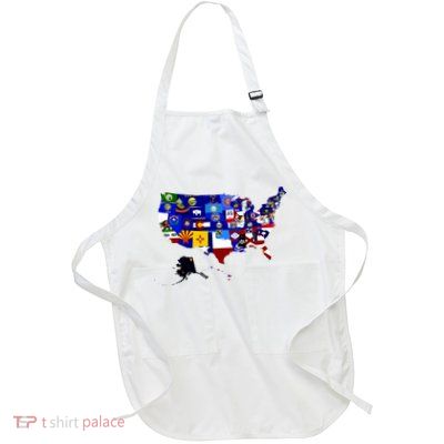 United States Map With Embeded Flags Full-Length Apron With Pockets