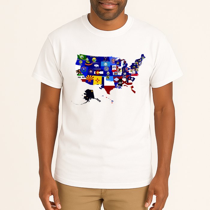 United States Map With Embeded Flags Tall T-Shirt