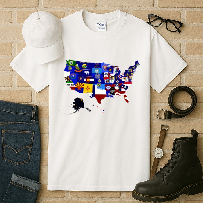 United States Map With Embeded Flags Tall T-Shirt