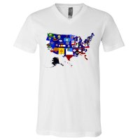 United States Map With Embeded Flags V-Neck T-Shirt