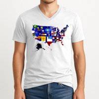 United States Map With Embeded Flags V-Neck T-Shirt