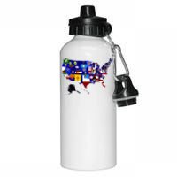 United States Map With Embeded Flags Aluminum Water Bottle