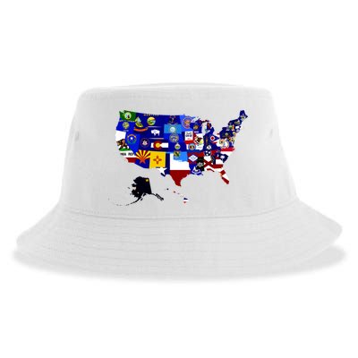 United States Map With Embeded Flags Sustainable Bucket Hat