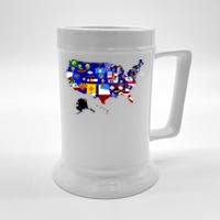 United States Map With Embeded Flags Beer Stein