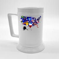 United States Map With Embeded Flags Beer Stein