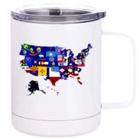 United States Map With Embeded Flags 12 oz Stainless Steel Tumbler Cup