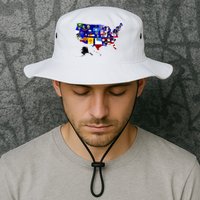 United States Map With Embeded Flags Bucket Hat