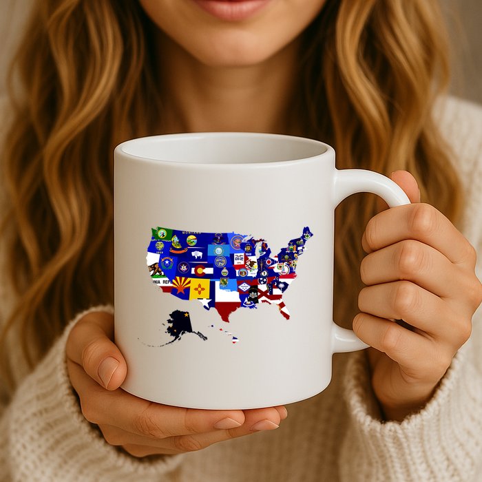 United States Map With Embeded Flags Mug
