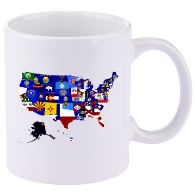 United States Map With Embeded Flags 11oz C Handle Ceramic Mug