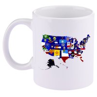 United States Map With Embeded Flags 11oz C Handle Ceramic Mug