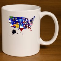 United States Map With Embeded Flags 11oz C Handle Ceramic Mug