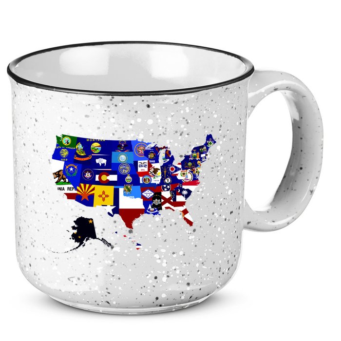 United States Map With Embeded Flags 15oz Campfire Ceramic Mug