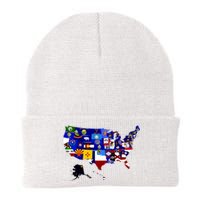 United States Map With Embeded Flags Knit Cap Winter Beanie