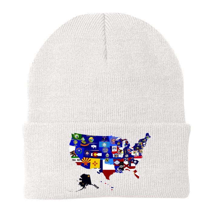 United States Map With Embeded Flags Knit Cap Winter Beanie