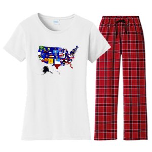 United States Map With Embeded Flags Women's Flannel Pajama Set