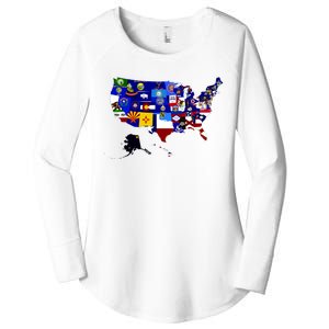 United States Map With Embeded Flags Women's Perfect Tri Tunic Long Sleeve Shirt