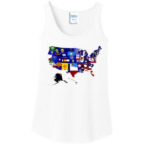 United States Map With Embeded Flags Ladies Essential Tank