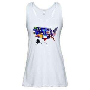 United States Map With Embeded Flags Ladies Essential Flowy Tank