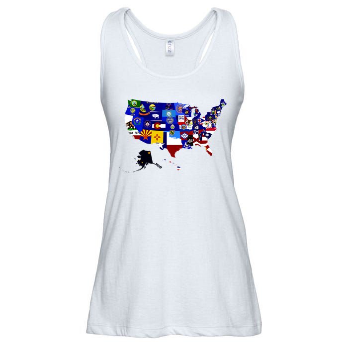 United States Map With Embeded Flags Ladies Essential Flowy Tank