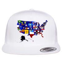United States Map With Embeded Flags Flatbill Hat