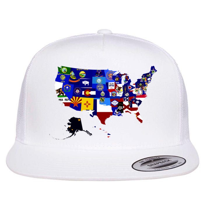 United States Map With Embeded Flags Flatbill Hat