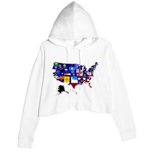 United States Map With Embeded Flags Crop Fleece Hoodie