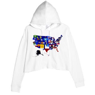 United States Map With Embeded Flags Crop Fleece Hoodie