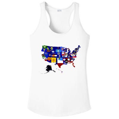 United States Map With Embeded Flags Ladies PosiCharge Competitor Racerback Tank
