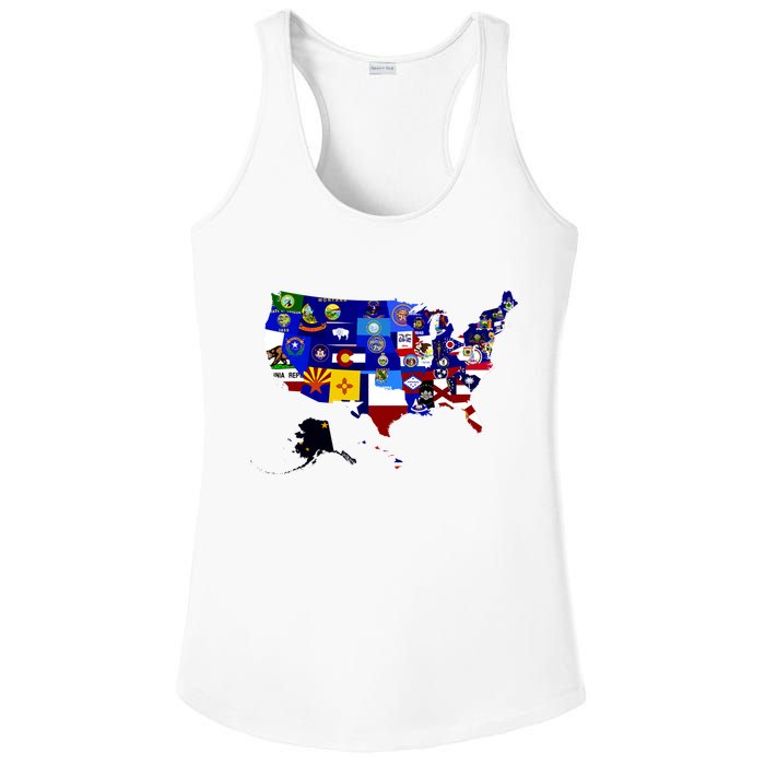 United States Map With Embeded Flags Ladies PosiCharge Competitor Racerback Tank