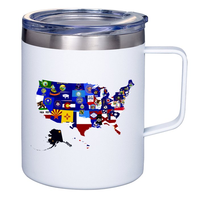 United States Map With Embeded Flags 12oz Stainless Steel Coffee Mug