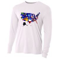 United States Map With Embeded Flags Cooling Performance Long Sleeve Crew