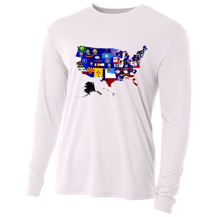 United States Map With Embeded Flags Cooling Performance Long Sleeve Crew