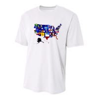 United States Map With Embeded Flags Youth Performance Sprint T-Shirt