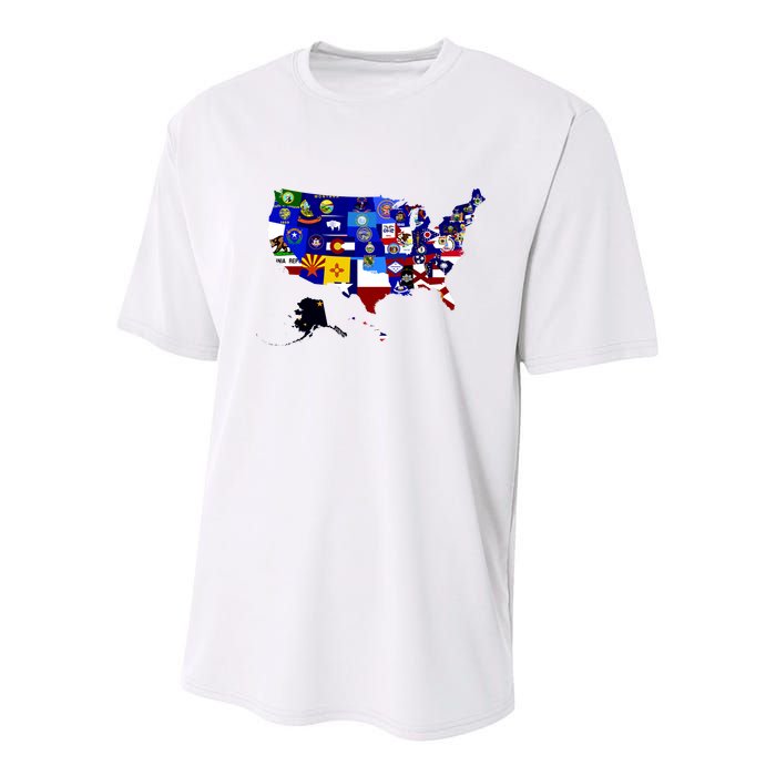 United States Map With Embeded Flags Youth Performance Sprint T-Shirt