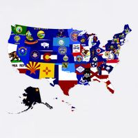 United States Map With Embeded Flags Metallic Star Ornament