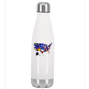 United States Map With Embeded Flags Stainless Steel Insulated Water Bottle