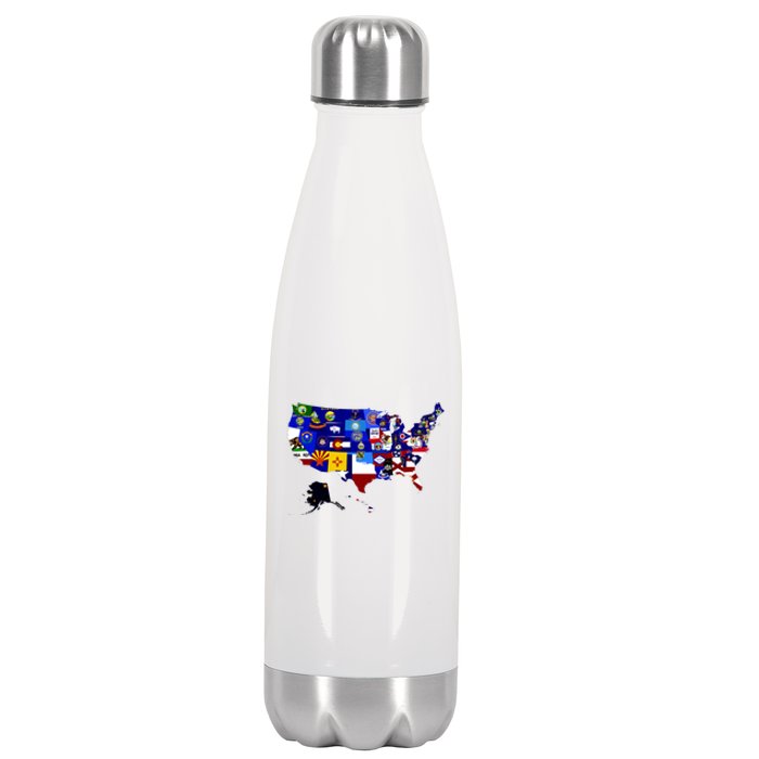 United States Map With Embeded Flags Stainless Steel Insulated Water Bottle