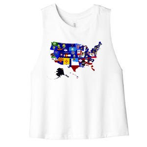 United States Map With Embeded Flags Women's Racerback Cropped Tank