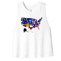 United States Map With Embeded Flags Women's Racerback Cropped Tank