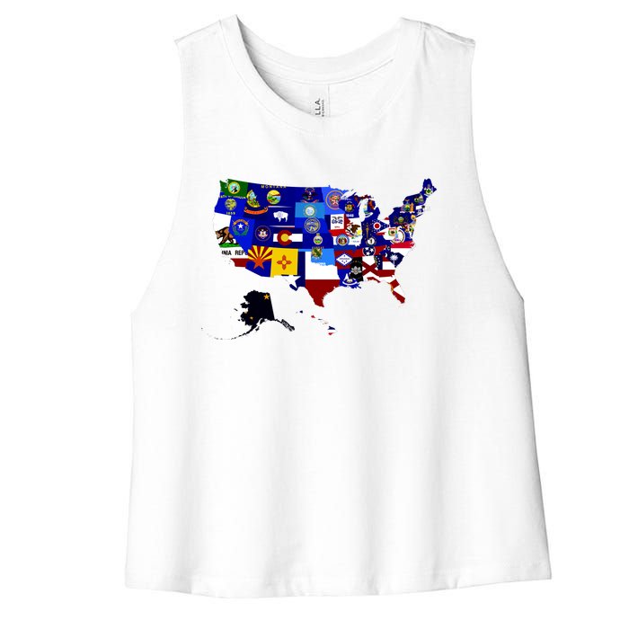 United States Map With Embeded Flags Women's Racerback Cropped Tank