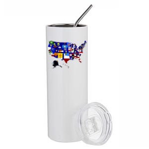 United States Map With Embeded Flags Stainless Steel Tumbler