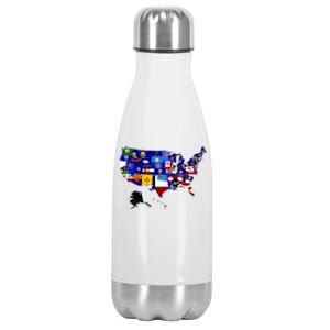 United States Map With Embeded Flags Stainless Steel Insulated Water Bottle