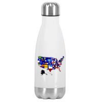 United States Map With Embeded Flags Stainless Steel Insulated Water Bottle