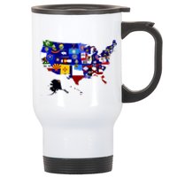 United States Map With Embeded Flags Stainless Steel Travel Mug