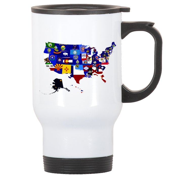 United States Map With Embeded Flags Stainless Steel Travel Mug