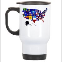 United States Map With Embeded Flags Stainless Steel Travel Mug