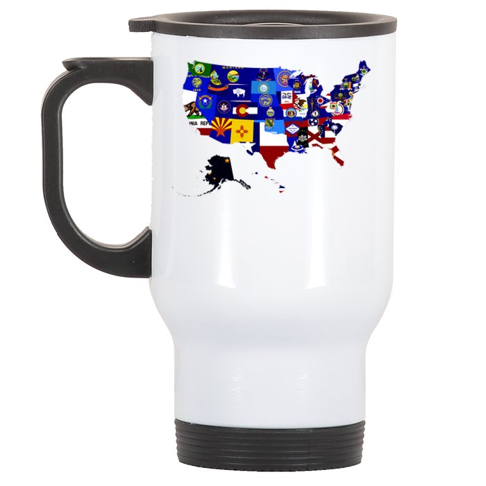 United States Map With Embeded Flags Stainless Steel Travel Mug