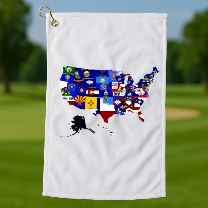 United States Map With Embeded Flags Golf Towel