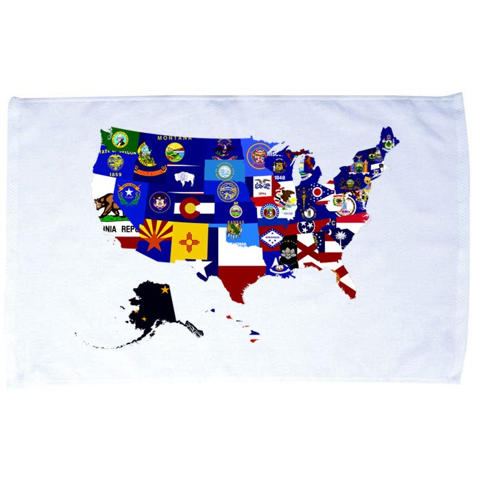 United States Map With Embeded Flags Microfiber Hand Towel