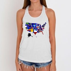 United States Map With Embeded Flags Women's Knotted Racerback Tank